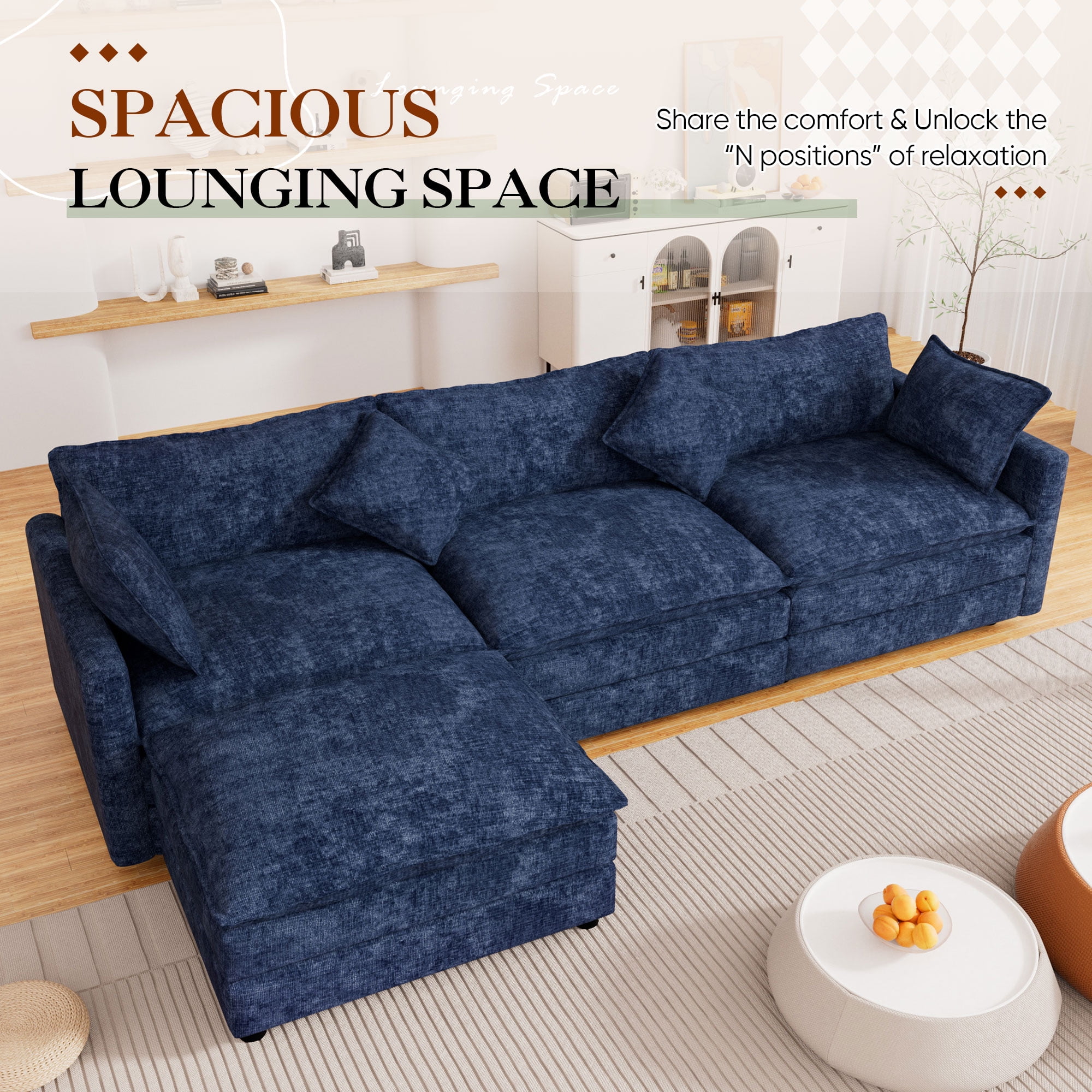 Muumblus Sectional Cloud Couch with Reversible Ottoman, L-Shaped