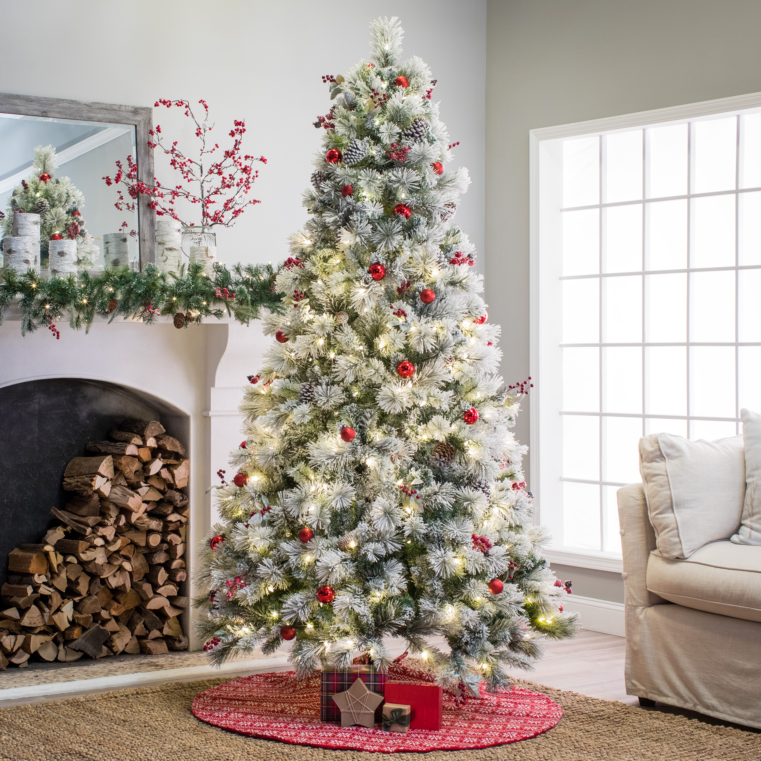 Belham Living Flocked Slim Pine Christmas Tree 7.5 ft, White on Green - Walmart.com - Walmart.com