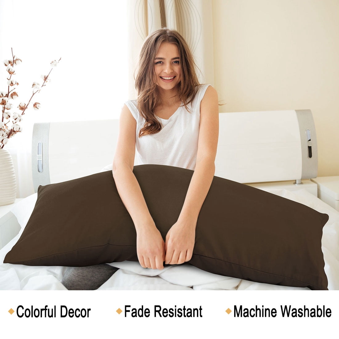 PiccoCasa Set of 2 Body Pillowcases Zippered Body Pillow Cover for Body Pillows, Standard Brown