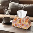 thumbnail image 4 of COEQINE Rectangle Facial Tissue Holder Dispenser PU Leather Facial Tissue Organizer Case for Bathroom, Kitchen, Bathroom, Outdoor, Car, 7.95"X4.92"X4.52", Hippie Flower Daisy Orange, 2 Pcs, 4 of 7