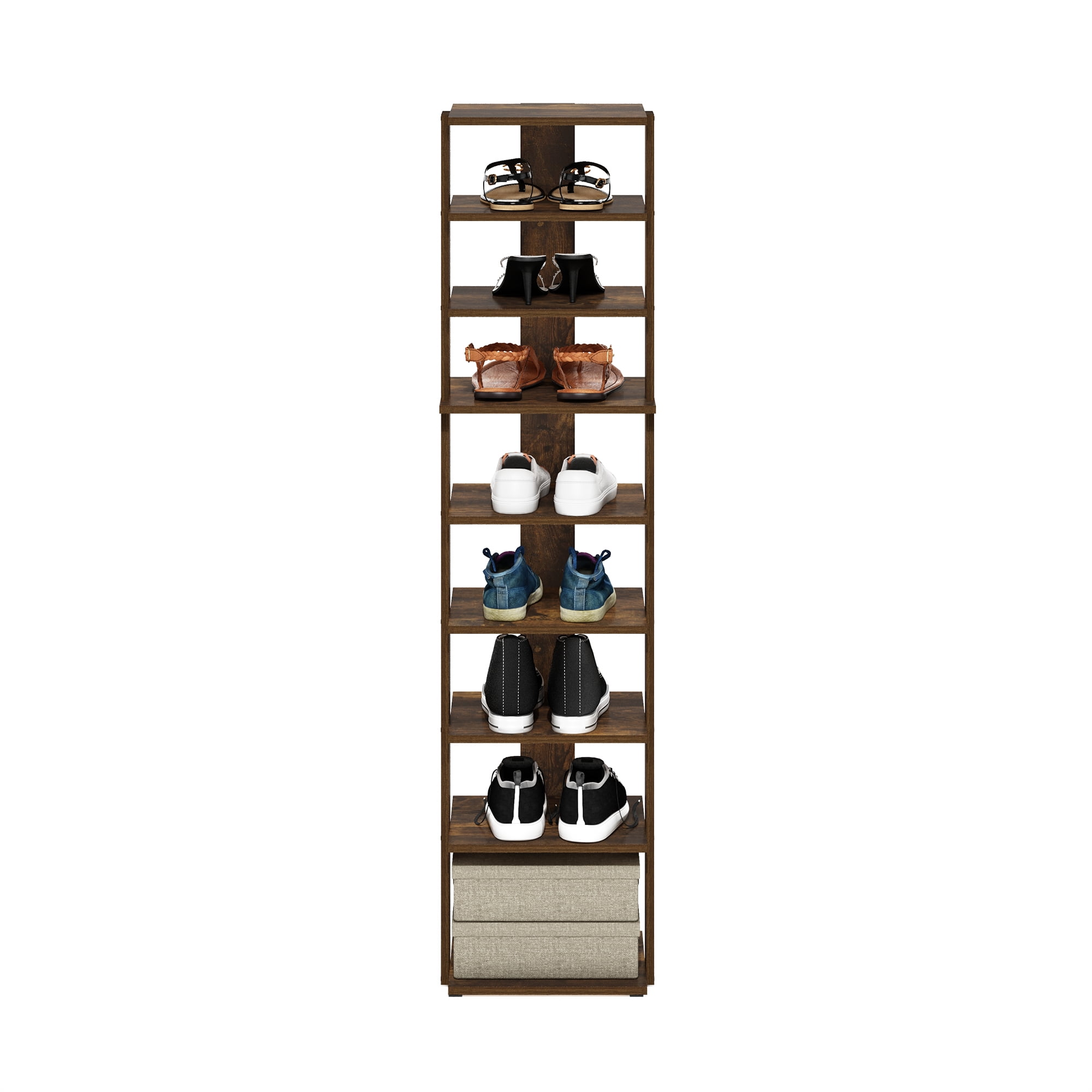 Furinno Compact 9-Tier Vertical Space Saving Free Standing Shoe Tower, Shoe Rack for Closet Entryway, Amber Pine