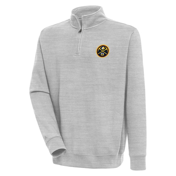 Men's Antigua Heather Gray Denver Nuggets Victory Quarter-Zip Pullover Top