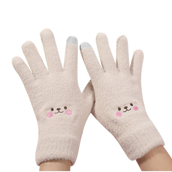 Warm Winter Touch Screen Gloves Cute Animal Soft Stretch Fleece Lined Knit Gloves for Women Girls for Cold Weathe