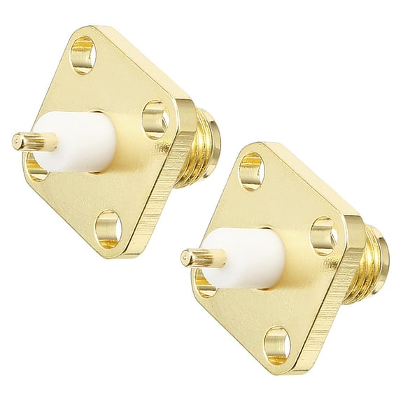 2pcs Gold Tone SMA Female 4 Hole Panel Mount Jack RF Coaxial Adapter Connector