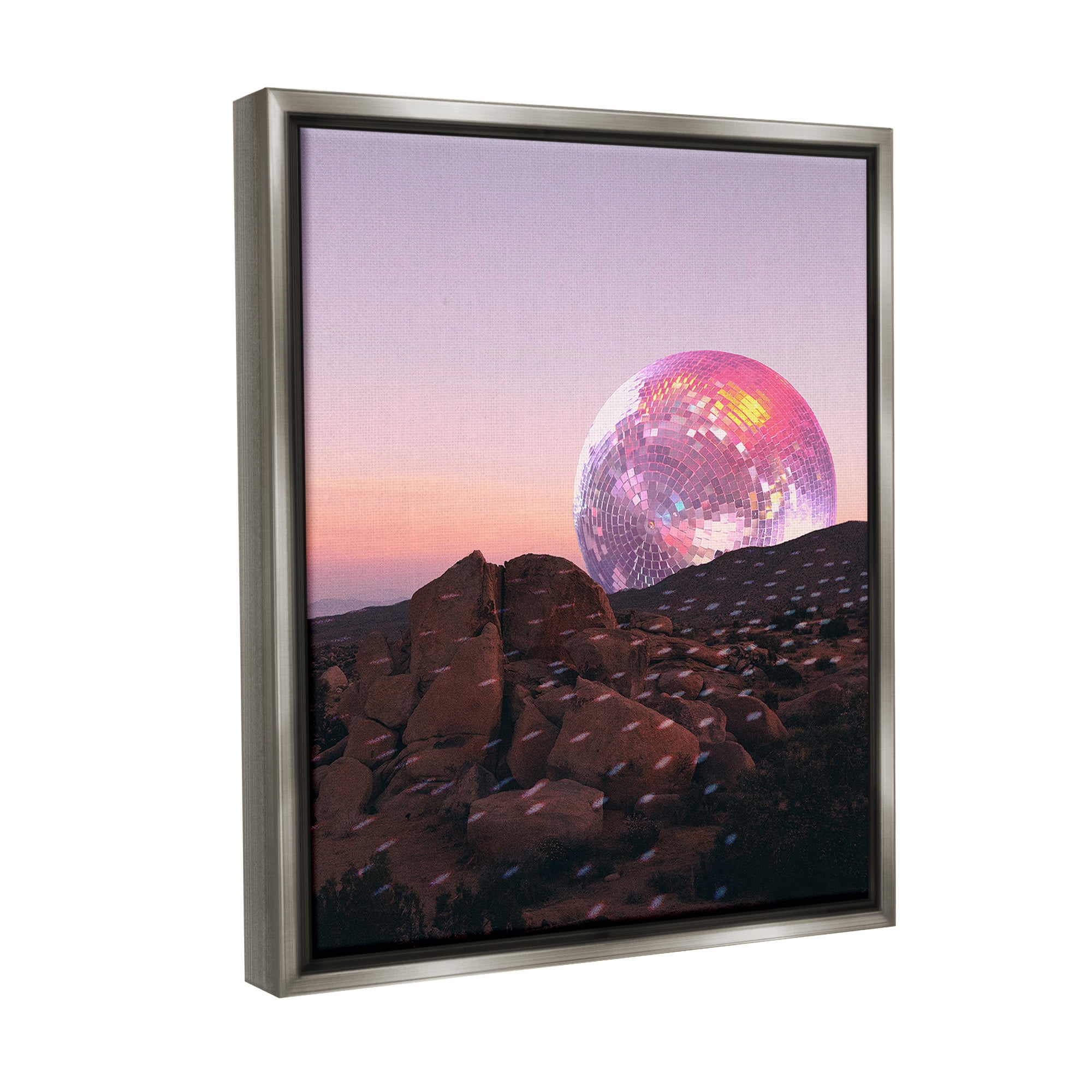 Stupell Industries Surreal Disco Landscape Landscape Painting Gray Floater Framed Canvas Art Print Wall Art, 25 x 31