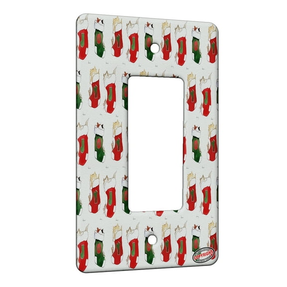 KuzmarK™ 1 Gang Rocker Wall Plate - Maine Coon Kitties and Mouse Christmas JOY Set Cat Modern Art by Denise Every