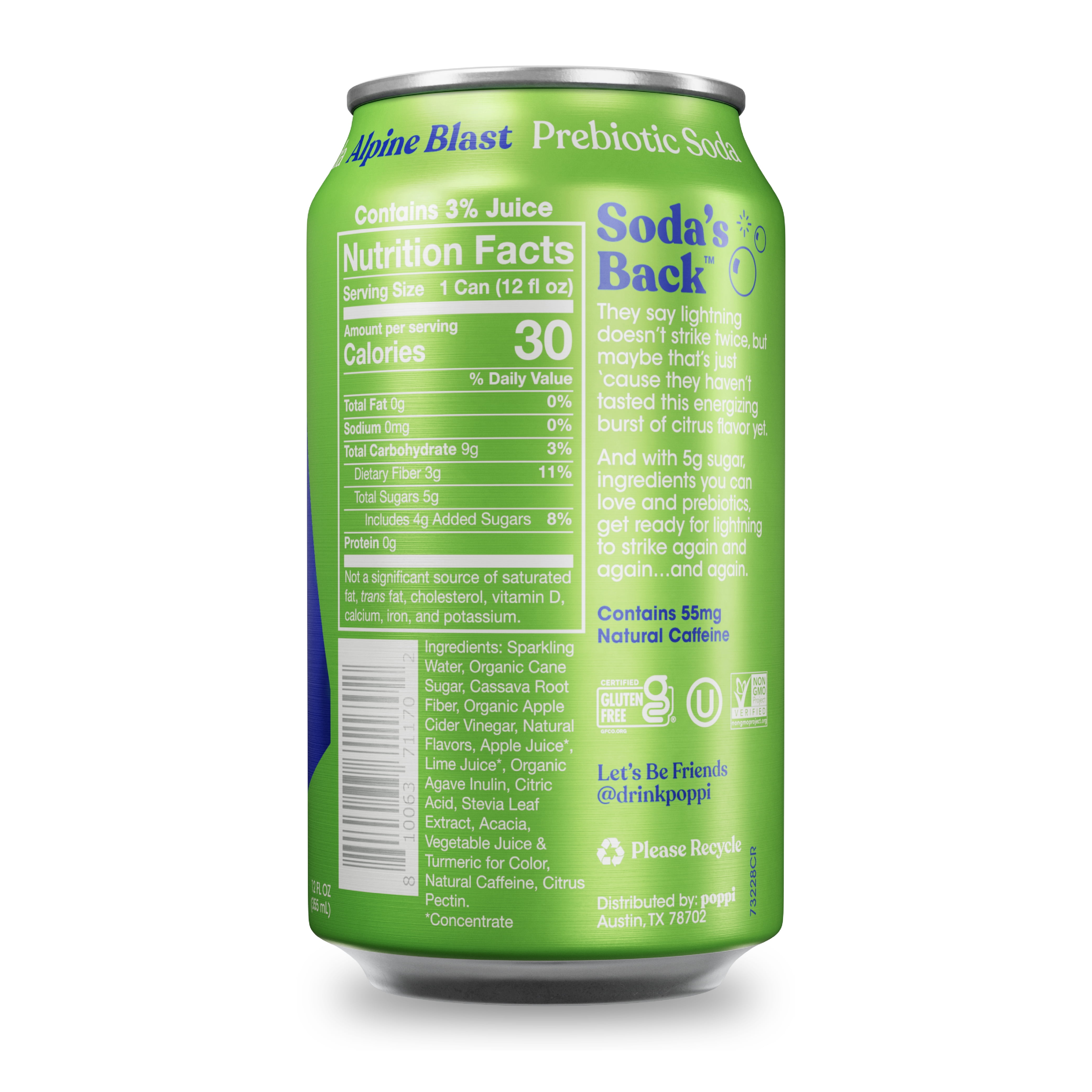 (12 pack) poppi Alpine Blast Prebiotic Soda, 12 fl oz, 1 Pack Can