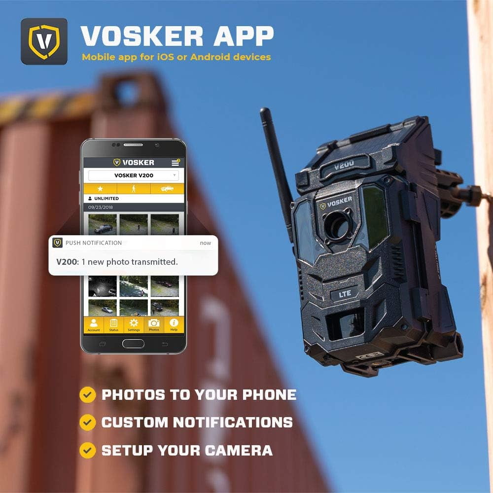 Vosker V200 | Cellular Security Camera | Built-in Solar Panel | LTE, Wireless, Weatherproof, No Wi-Fi Required | Motion Activated Outdoor Surveillance Cameras (V200)