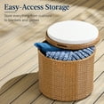 thumbnail image 3 of Best Choice Products Round Wicker Ottoman, Multipurpose Furniture w/ Removable Cushion, Steel Frame - Natural/Ivory, 3 of 8