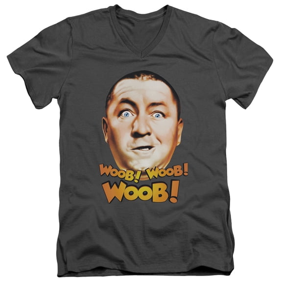 Three Stooges Woob Woob Woob S/S Adult V-Neck 30/1 T-Shirt Charcoal