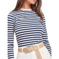 thumbnail image 1 of SUNSIOM T-Shirt Ajusté à Manches Longues Rayé pour Femmes Col Rond Hauts Printemps Décontracté Mode Urbaine, 1 of 6