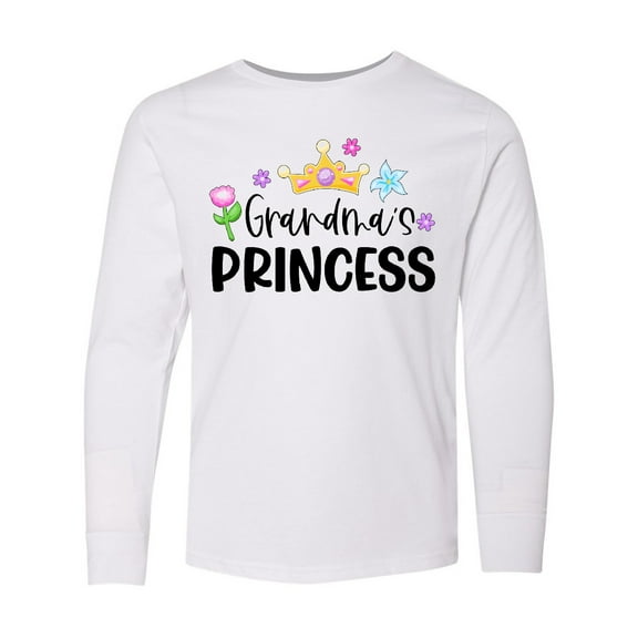 Inktastic Grandma's Princess Crown and Flowers Long Sleeve Youth T-Shirt
