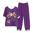 thumbnail image 1 of WILLBEST Pantalons pour Femmes, Imprimé Fleur d'Almerz en Lin, Décontracté, Col Rond, Manches Mi-Longues, Ensemble Deux Pièces, Pantalon Large, 1 of 2