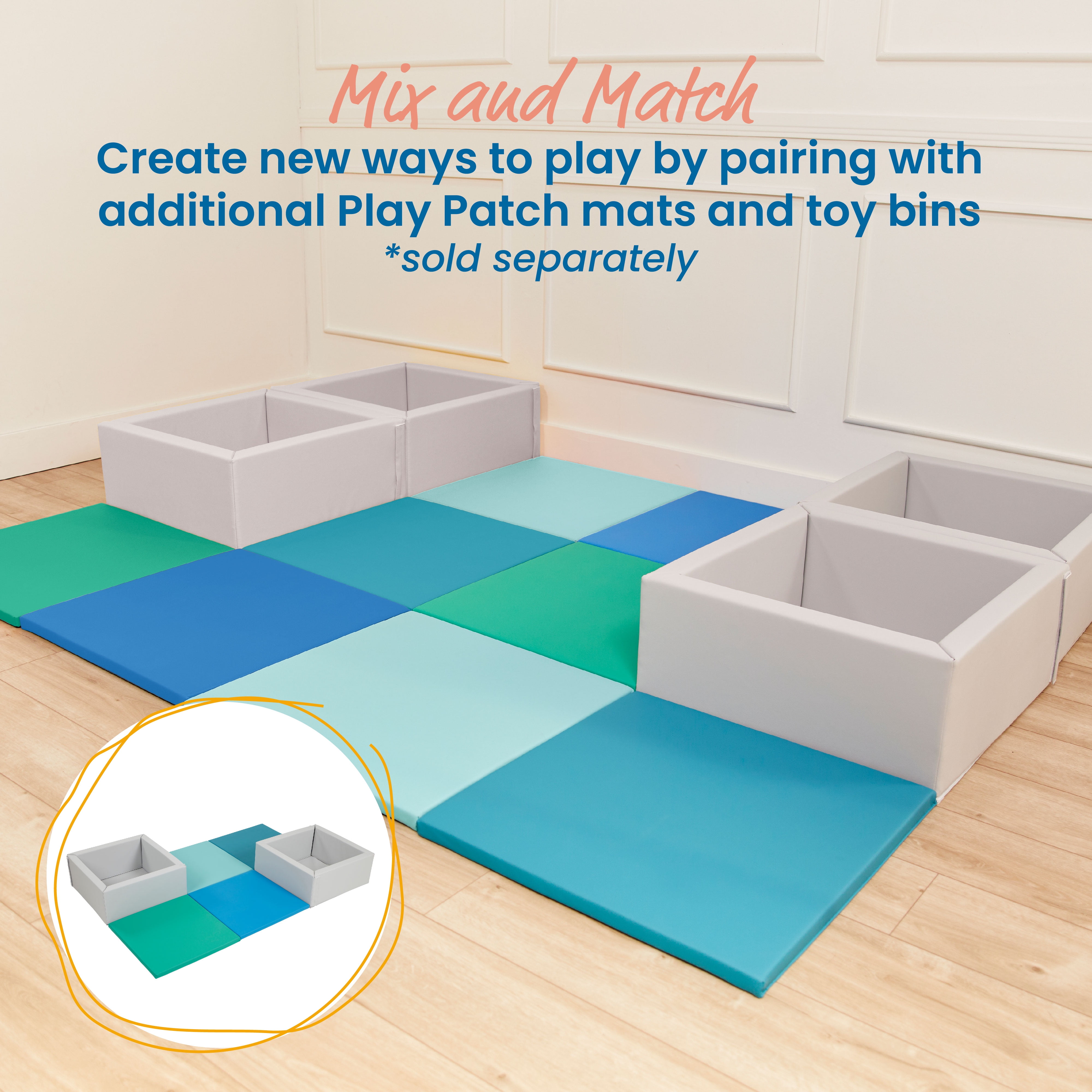 ECR4Kids SoftZone Play Patch Activity Mat Squares, Modular Playmat, Contemporary, 4-Pack