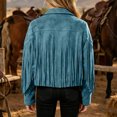 thumbnail image 5 of Ticikt Girls Fringe Jacket, Suede Cropped Coat, Notched Lapel Long Sleeve Western Style Open Front Outerwear,Blue, 5 of 8