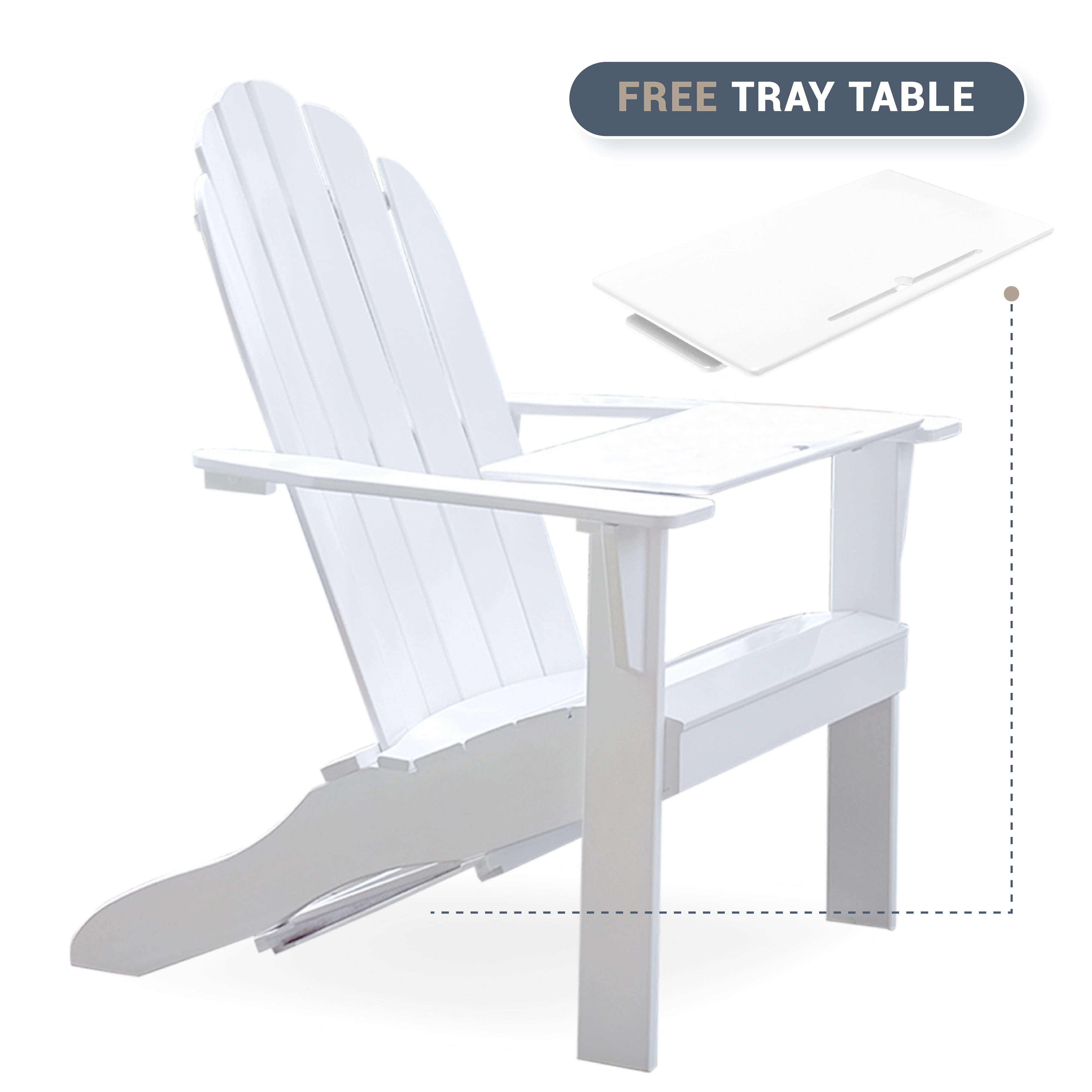 Alston Solid Wood Outdoor Adirondack Chair - Free Tray Table - White