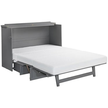 Bowery Hill Queen Traditional Solid Wood Murphy Bed Chest with Mattress in Gray