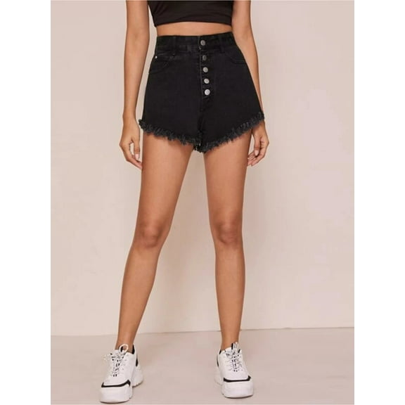 WE THE FREE Womens Black Frayed High Waist Shorts 25
