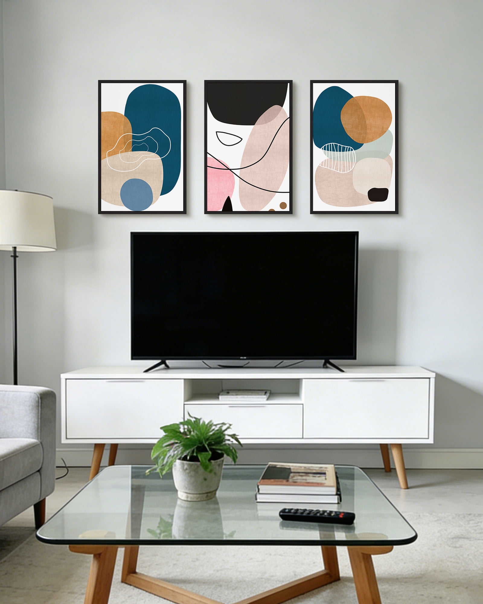 SHENIFY Large 24x36in3pcs Black Framed Modern Abstract Wall Art Color Blocks Artwork Home Decor for Bedroom Dining Room