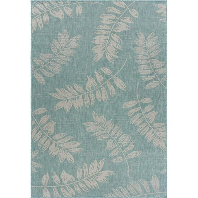 LR Resources SANIB81650OAS5373 Ash Leaves Indoor & Outdoor Rectangle Area Rug, Teal