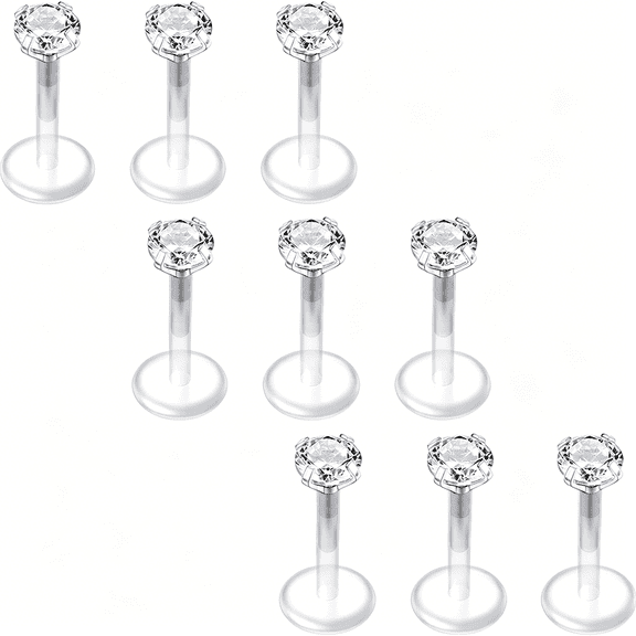 DESIGNICE 16G Clear Lip Rings Studs Plastic Medusa Labret Piercing Jewelry Push in Cartilage Earring Tragus Earrings Threadless Helix Piercing Jewelry Helix Earrings 6Mm 8Mm 10Mm