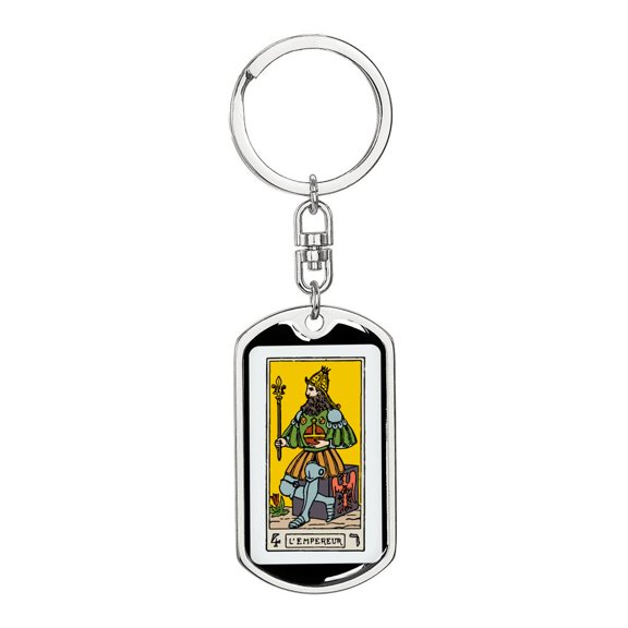 Tarot Card The Emperor Keychain Dog Tag Stainless Steel or 18k Gold