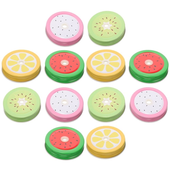 CNKOO 20 Pcs Couvercles de Bocaux Mason Couvercles de Bocaux de Mise en Conserve Couvercles en Métal Motif Fruits avec Trous pour Paille 20 Pcs