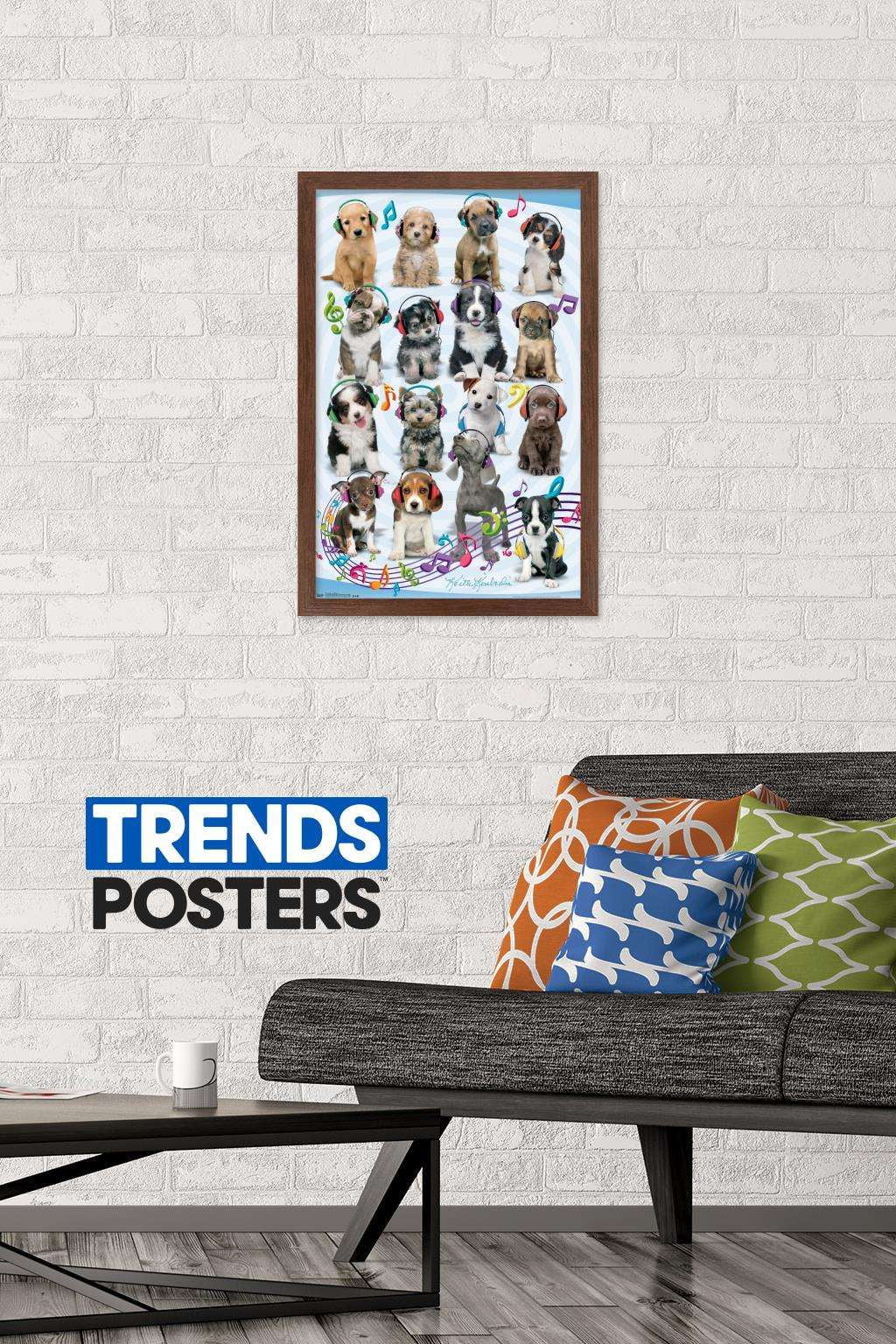 Keith Kimberlin - Puppies - Headphones Wall Poster, 14.725" x 22.375", Framed