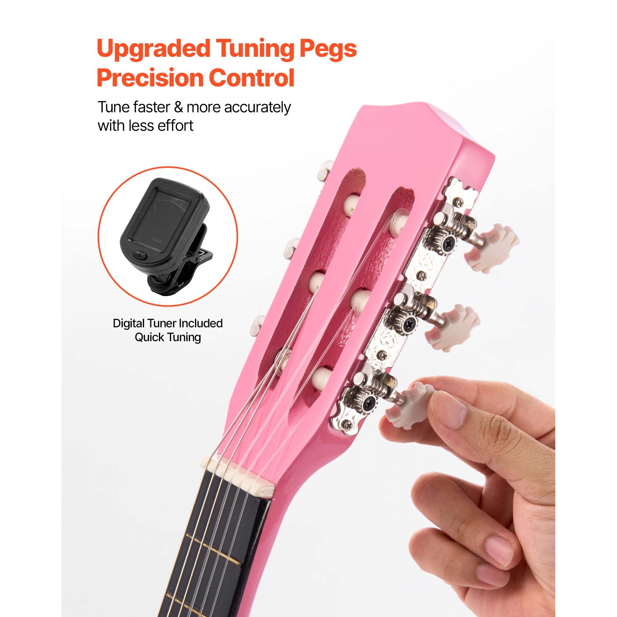 KFFKFF 30-Inch Classical Guitar Starter Kit, Wooden Design with Nylon Strings, Includes Gig Bag, Strap, Tuner, Extra Strings, Picks, Capo, Ideal for Beginners, Kids, and Students, Pink