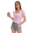 thumbnail image 7 of Women's 2-Pack Casual Loose T-Shirts Square Neck Ruffle Puff Sleeve Short Sleeve Summer Tops Black/pinkstripe, 7 of 7