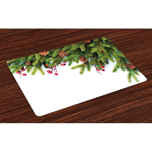 Christmas Placemats Set of 4 Evergreen Fir Tree Branches
