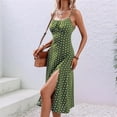 thumbnail image 4 of Womens Polka Dot Sundresses Spaghetti Strap Summer Slim Fit Side Slit Midi Dress A Line Beach Dress Light Green L, 4 of 8