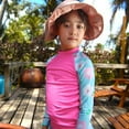 thumbnail image 4 of Toddler Girls Summer Bathing Beach Suits 2 Pieces Rash Guard Flowers Print Swimwear Tops + Shorts Outfits Long Sleeve Color Block Swimwear Spring Swimsuits For Kid S, 4 of 7