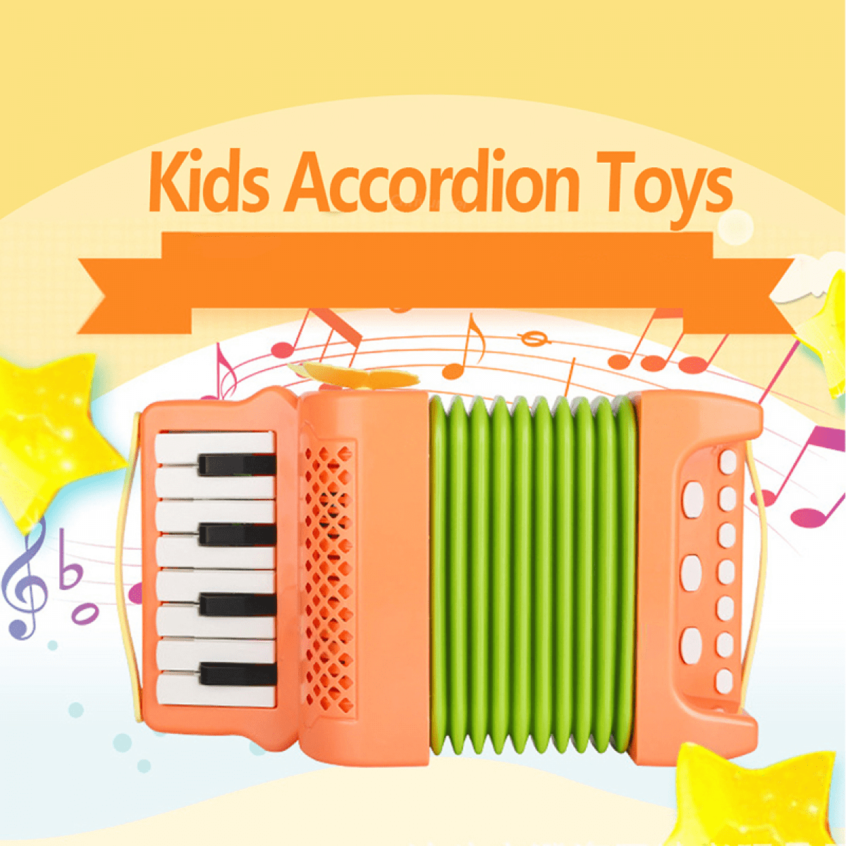 Kids Accordion Toy with 10 Keys Buttons, Mini Accordion & Piano Toys Musical Instruments for Boys Girls Beginners Early Education(Orange)