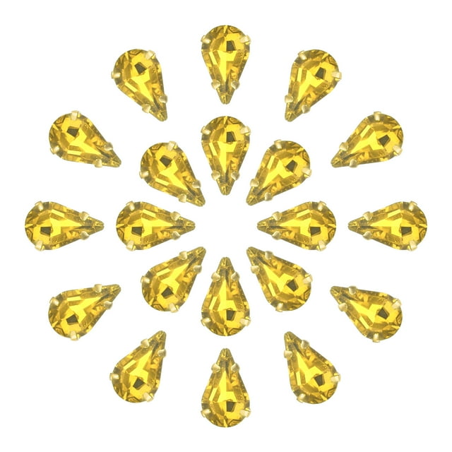 Unique Bargains 20Pack Teardrop Sew on Rhinestone - 13x8mm Glass Teardrop Crystal Rhinestones in Gold Prong Setting (Yellow)