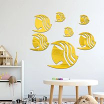 Wall Stickers Sea Animals Fishes Theme Waterproof Acrylic Mirror Wall Decor Stickers Removable Dog Diy Sticky Mural Stickers Decals For Living Room Kid Baby Bedroom Bathroom,Gold Home Wall Stickers