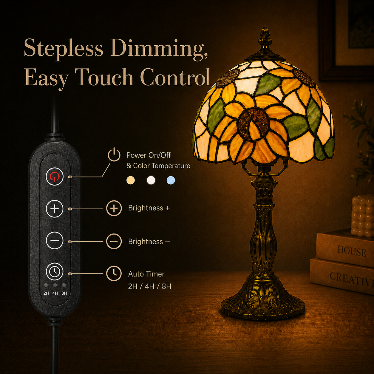 Mehoom Tiffany Style Sunflower Stained Glass Table Lamp photo 3
