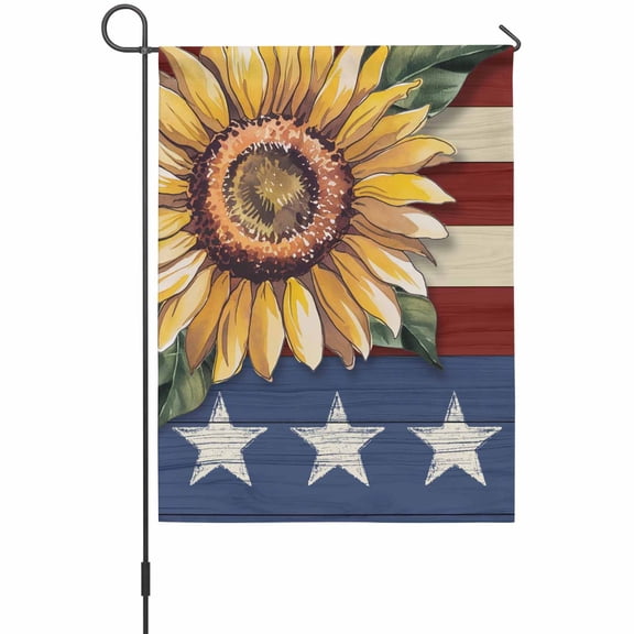 Independence Day Garden Flags For Outdoor, Freedom Red Blue Striped Sunflower Small Double Side Yard Flags Weather Proof Garden Decor for Lawn Outside Holiday 12 x 18 Inches