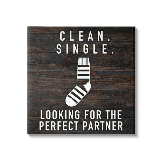 Stupell Industries Humorous Single Sock Laundry Sign Grain Pattern Canvas Wall Art, 24 x 24, Design by Marcus Prime
