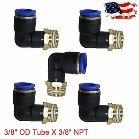 5PIECE 3/8" OD Tube X 3/8" NPT Pneumatic Male Elbow Push To Connect Air Fitting