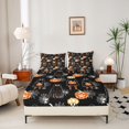 thumbnail image 2 of Manfei Spooky Pumpkin Lantern Fitted Sheet Full,Flying Bat Print Halloween Bed Set,3-Piece,1 Fitted Sheet and 2 Pillowcases, 2 of 6