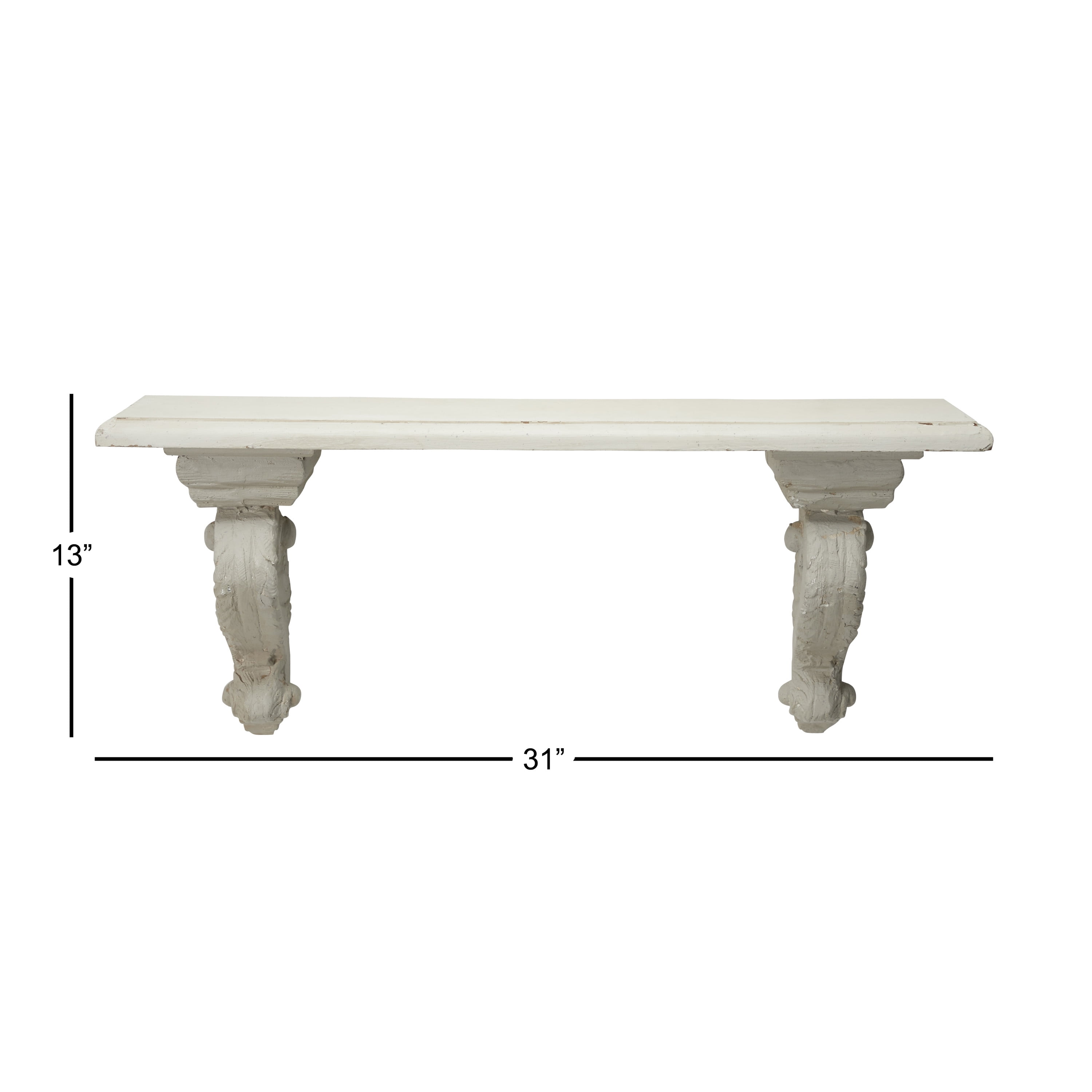 DecMode Indoor White Wood Farmhouse Wall Shelf