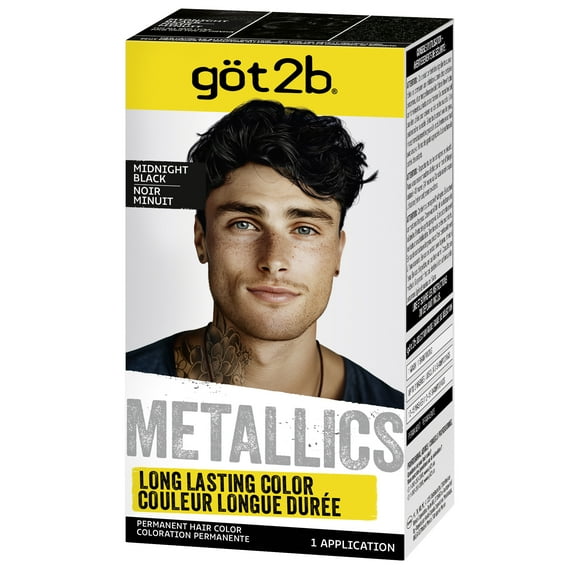 got2b Metallics Permanent Hair Dye, M48 Midnight Black, Hair Color for Women & Men, 1 Kit