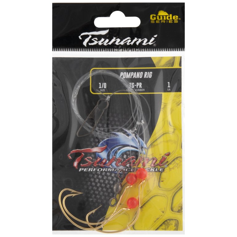 4 pack) Tsunami Pompano Fishing Rig 3‑Hook Monofilament Leader