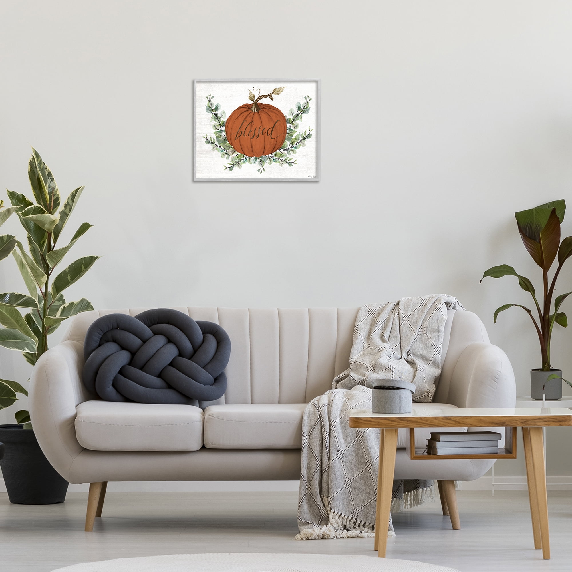 Stupell Industries Orange Blessed Pumpkin Food & Beverage Painting Gray Framed Art Print Wall Art, 20 x 16