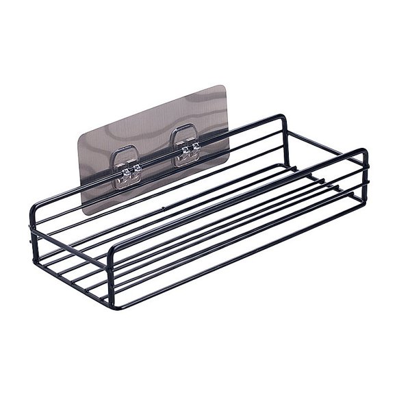 Tatum88 1pc Self Adhesive Metal Shelf, Bathroom and Kitchen Storage Kitchen and Bathroom Accessory for Place Items, Black