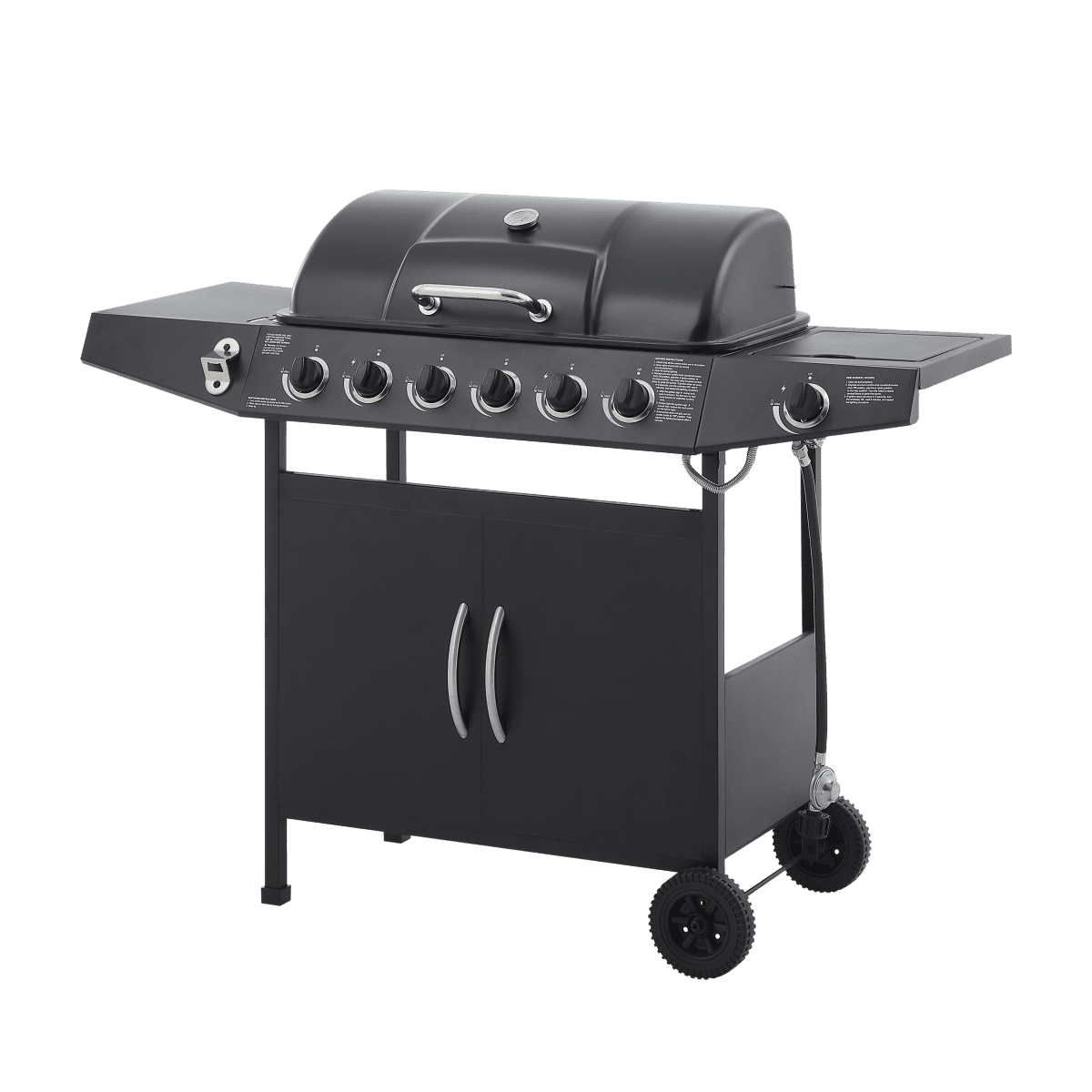6 Burner BBQ Propane Gas Grill with Side Burner 59000 BTU Output Stainless Steel Barbecue Grill with Enamel Coated Grates and Side Tables for Outdoor Cooking Kitchen and Patio Backyard