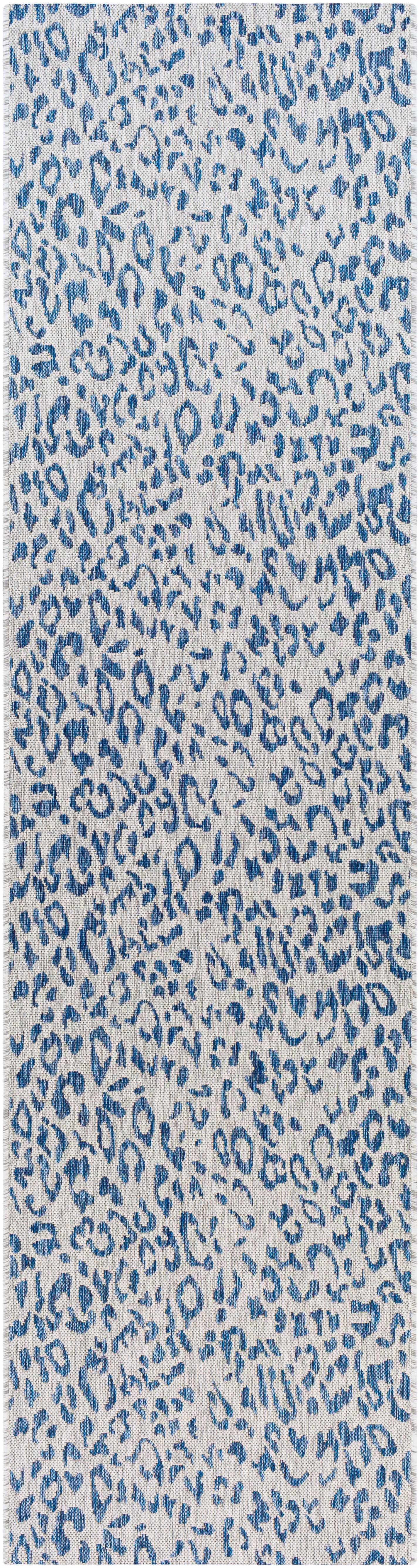 Hauteloom Skipsea Animal Print Living Room Bedroom Dining Room Outdoor Round Area Rug - Porch Patio Rug - Leopard Print - Blue, Gray - 5'3" Round
