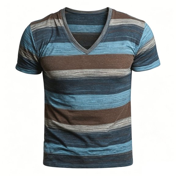 Men's Casual Striped T-Shirts Short Sleeve V Neck T Shirts Casual Stylish Fitted Stretch Tees for Men Blue L