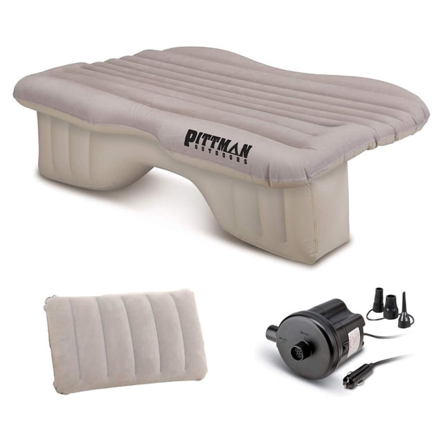 Pittman Outdoors Matelas Gonflable en PVC Robuste avec Pompe à Air Portable DC, Taille Moyenne, Beige